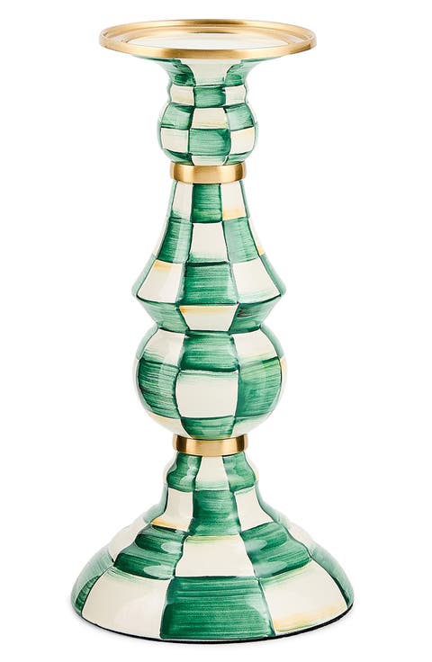 Emerald Check Large Pillar Candleholder