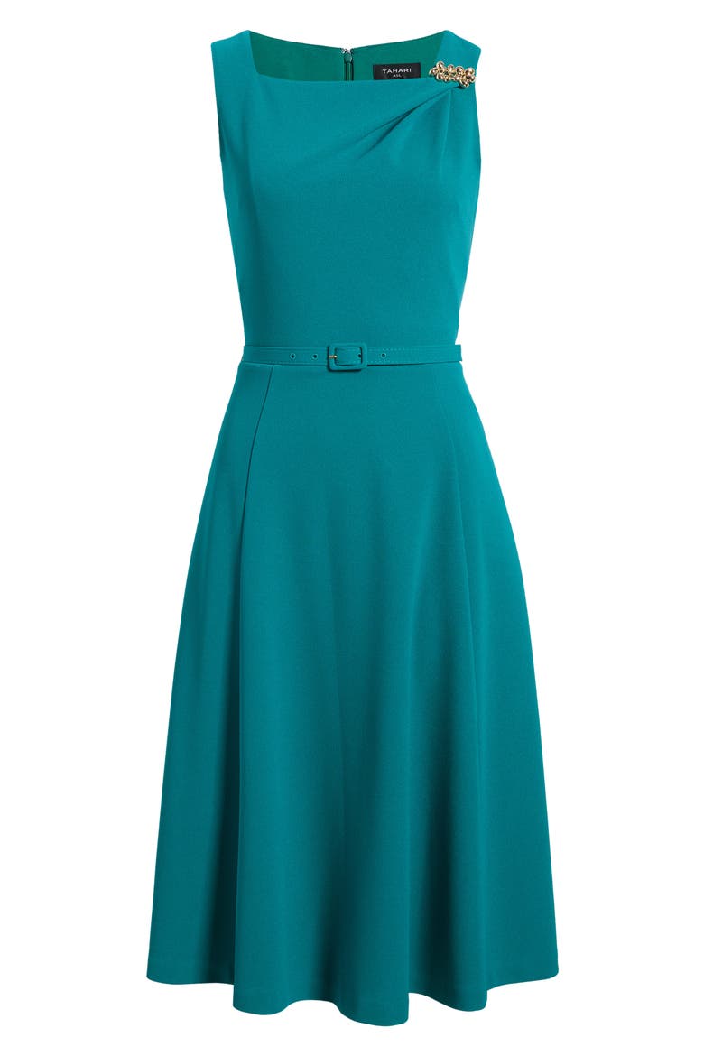 Embellished Sleeveless Crepe Dress, Alternate, color, EMPRESS TEAL