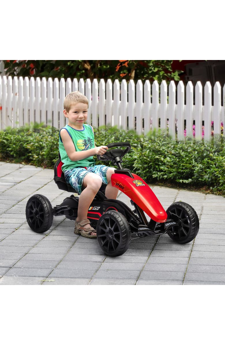 Aosom Kids Pedal Go Kart with Adjustable Seat Swing Axle Handbrake Shock Absorbing Wheels, Alternate, color, Red