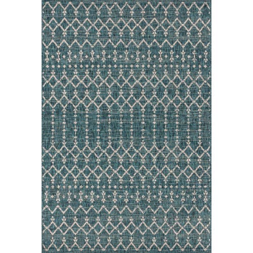 Jonathan Y Ourika Moroccan Geometric Textured Weave Indoor/outdoor Area Rug In Teal/gray