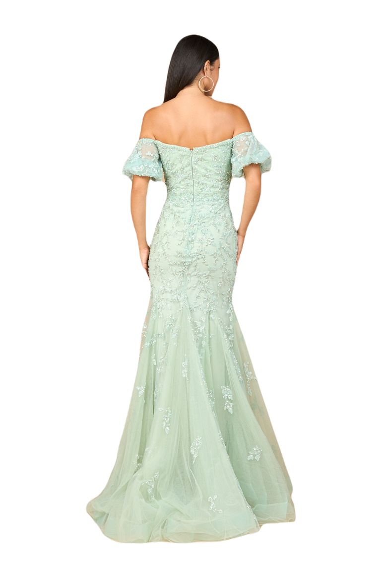 Lace, Off Shoulder Mermaid Gown, Alternate, color, Sage