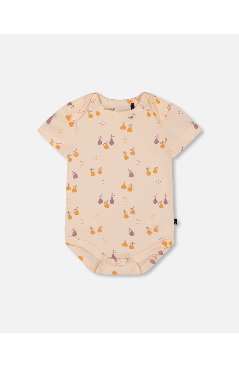 Deux par Deux Baby Girl's Organic Cotton Bodysuit Peach Printed Pears, Main, color,