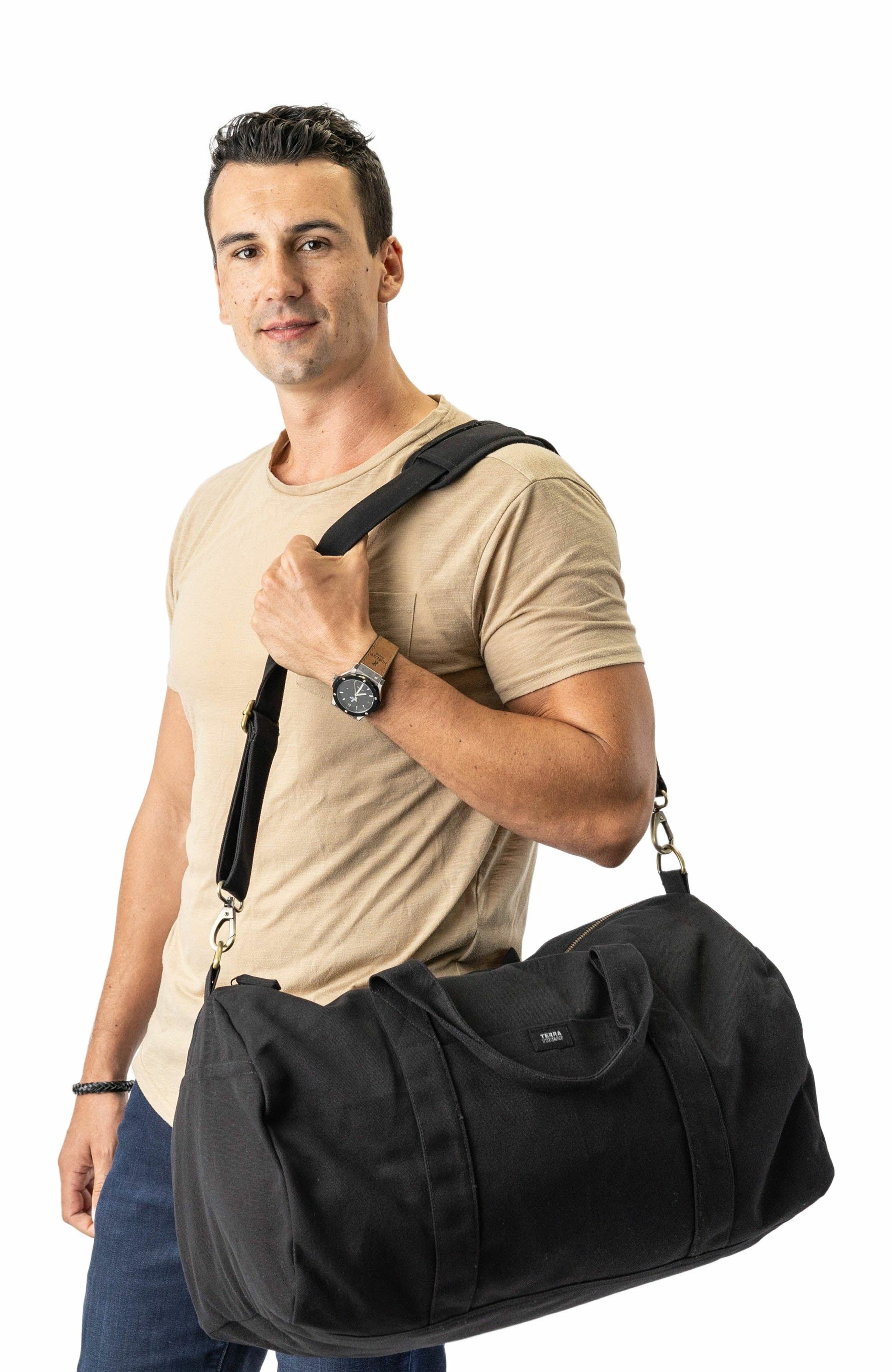 Terra Thread Organic Cotton Duffle Bag, Alternate, color, Ivory Black