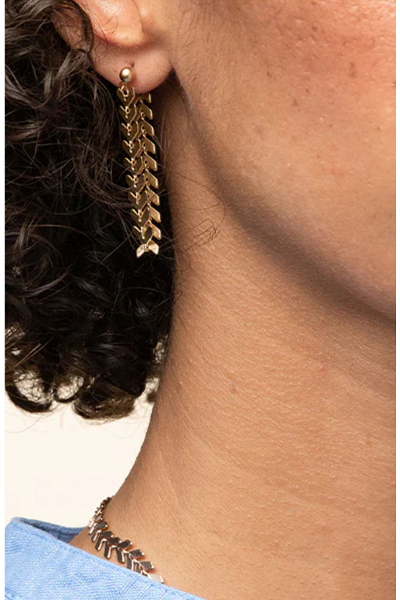 Elara Chevron Drop Earrings Bold Trendy Statement, Alternate, color, Gold
