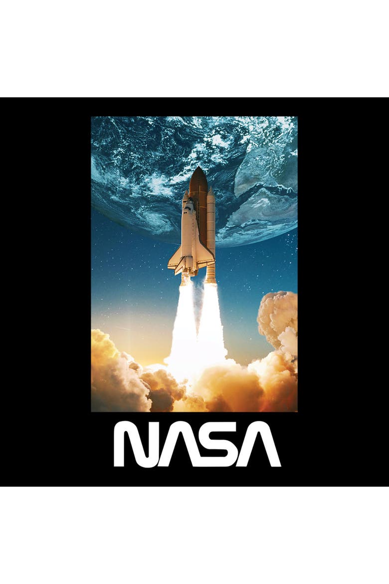 Junior's NASA Spacecraft in Action  Graphic T-Shirt, Alternate, color, Black