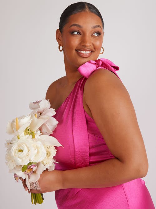 Six Stories Bow One Shoulder Satin Bridesmaid Dress In Pink