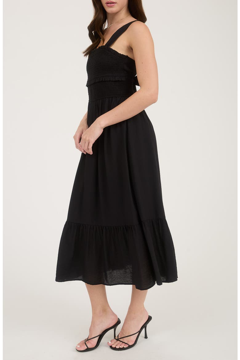 Bow Tie Smocked Midi Sundress, Alternate, color, BLACK