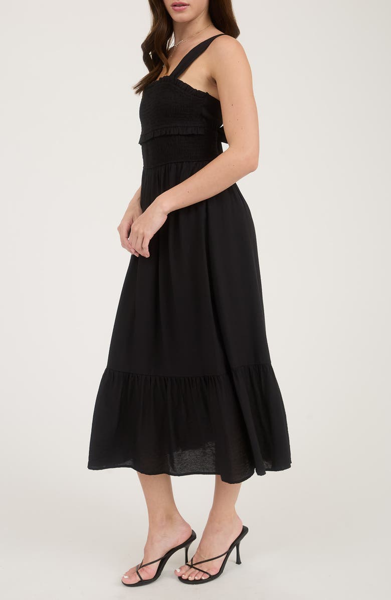 Blu Pepper Bow Tie Smocked Midi Sundress, Alternate, color, Black