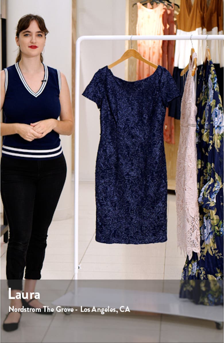 Scarlet Beaded Leaf Print Cocktail Dress, sales video thumbnail