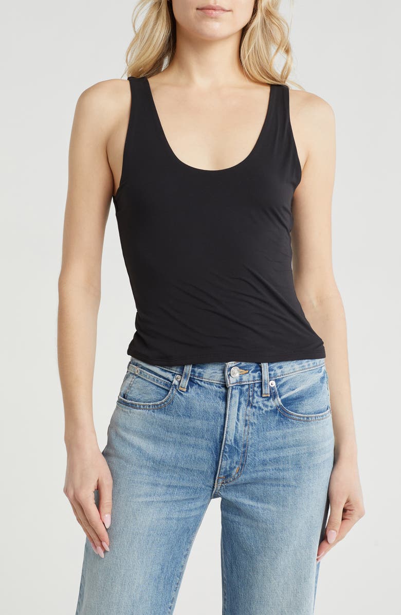 Leith Scoop Neck Fitted Tank, Main, color, Black