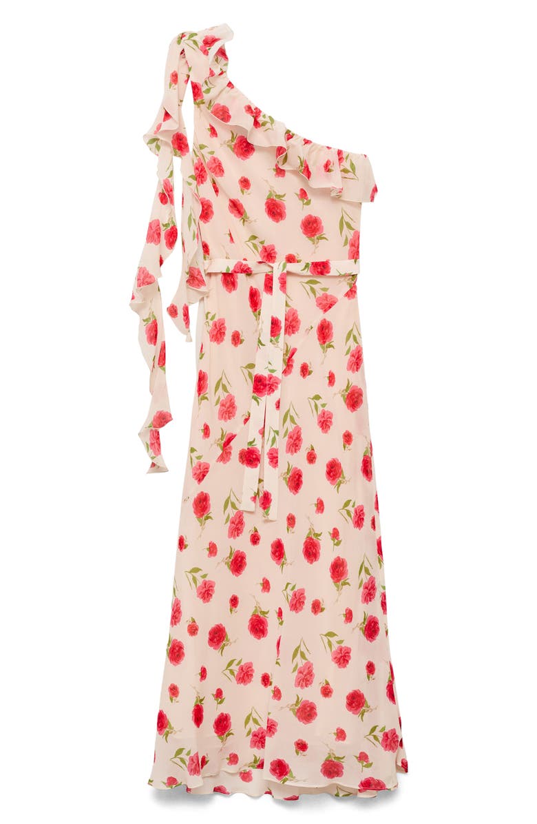 MANGO Rose Ruffle One-Shoulder Maxi Dress, Alternate, color, Ecru