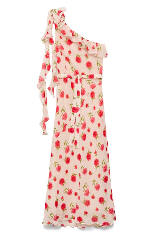 Shop Mango Rose Ruffle One-shoulder Maxi Dress In Ecru