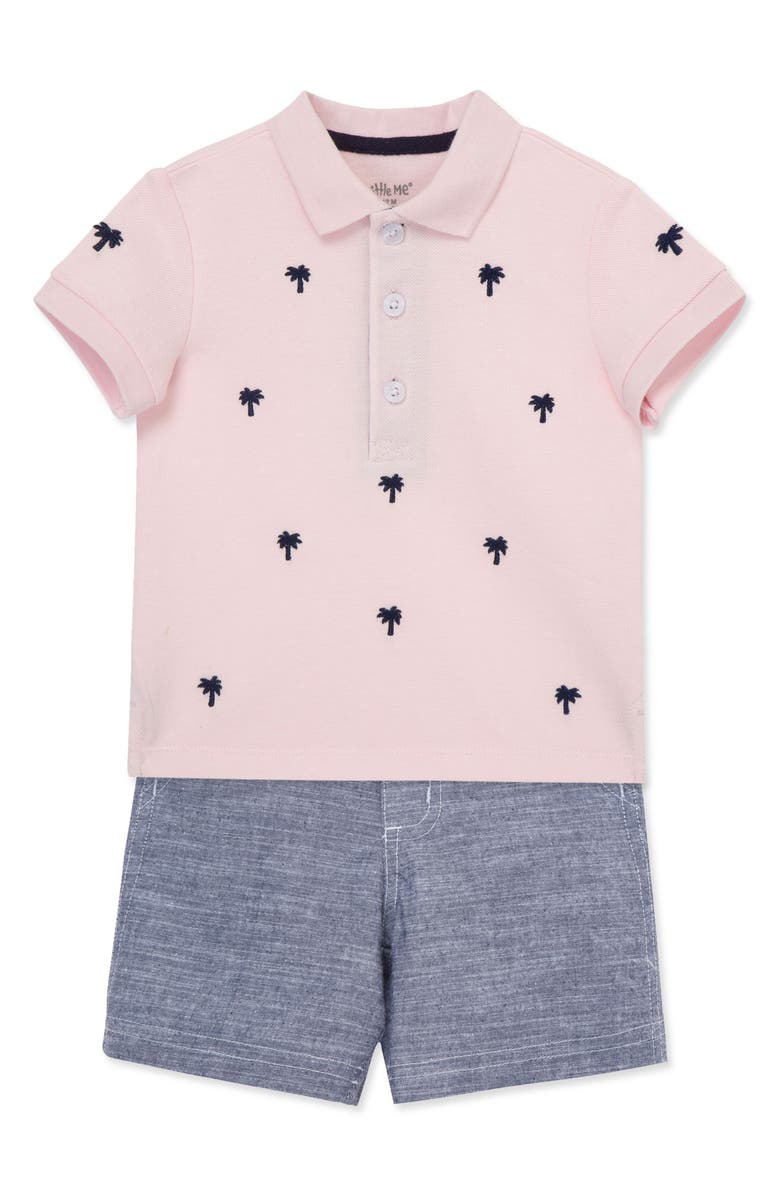 Little Me Palm Polo & Shorts Set, Alternate, color, 