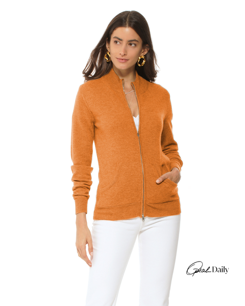 Pure Cashmere Double Slider Slider Zip Cardigan
