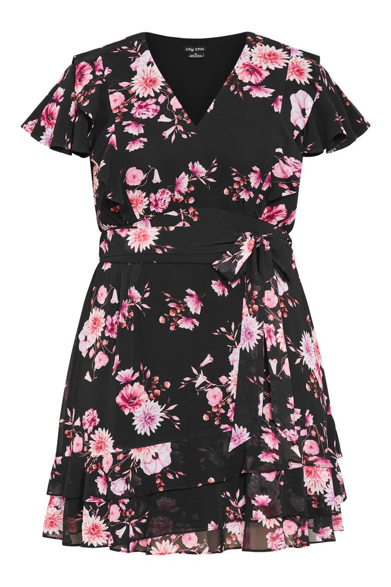 Serene Floral Tie Waist Minidress, Alternate, color, BLACK BLOOM