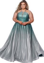 Sydney's Closet Halter Neck A-Line Plus Size Formal Gown