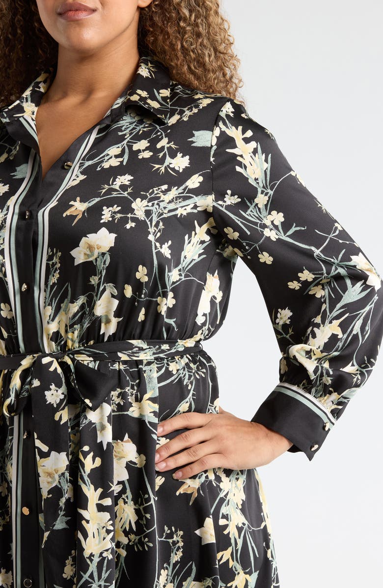 Anne Klein Print Tie Waist Long Sleeve Midi Dress, Alternate, color, Anne Black Multi