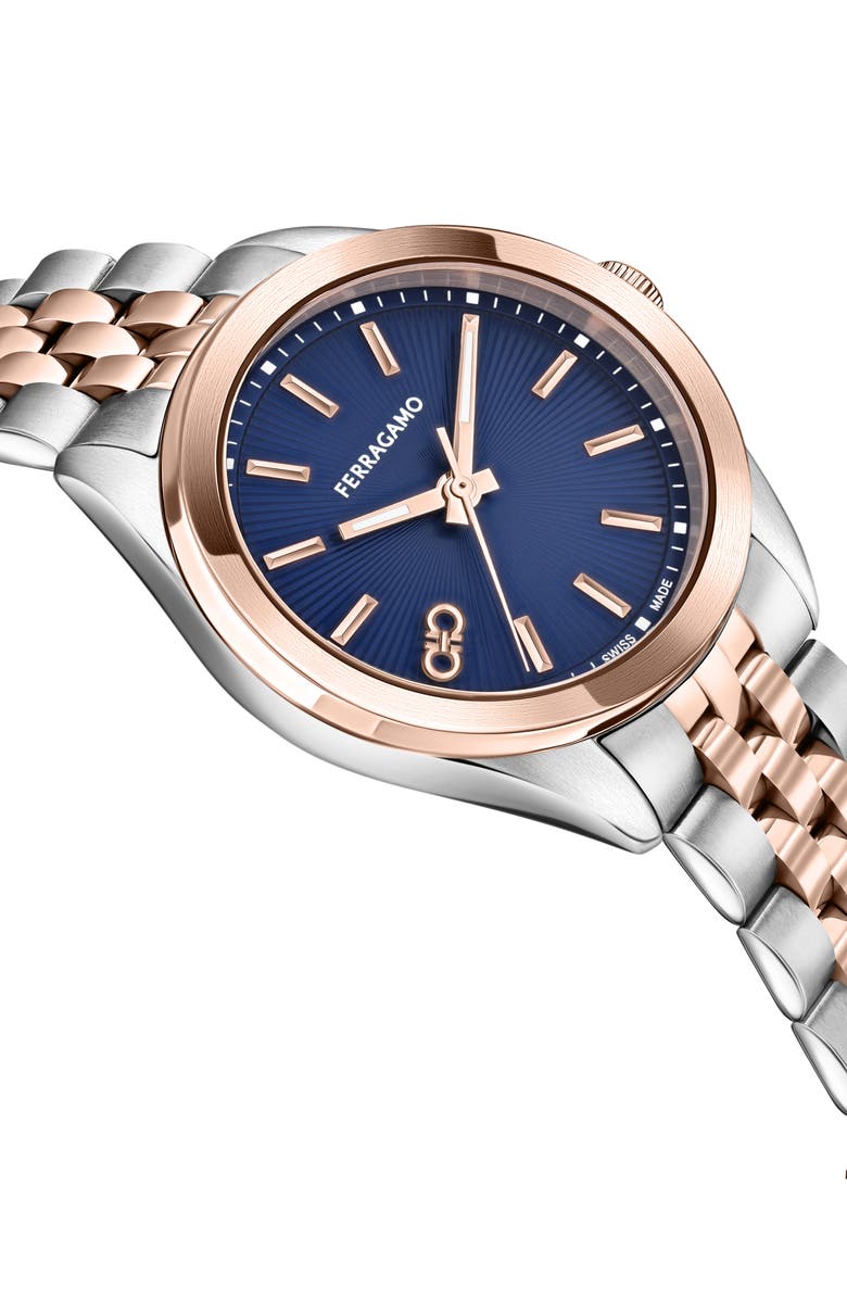 FERRAGAMO Classic Two-Tone Guilloche Dial Bracelet Watch, 38mm, Alternate, color, Two Tone Blue