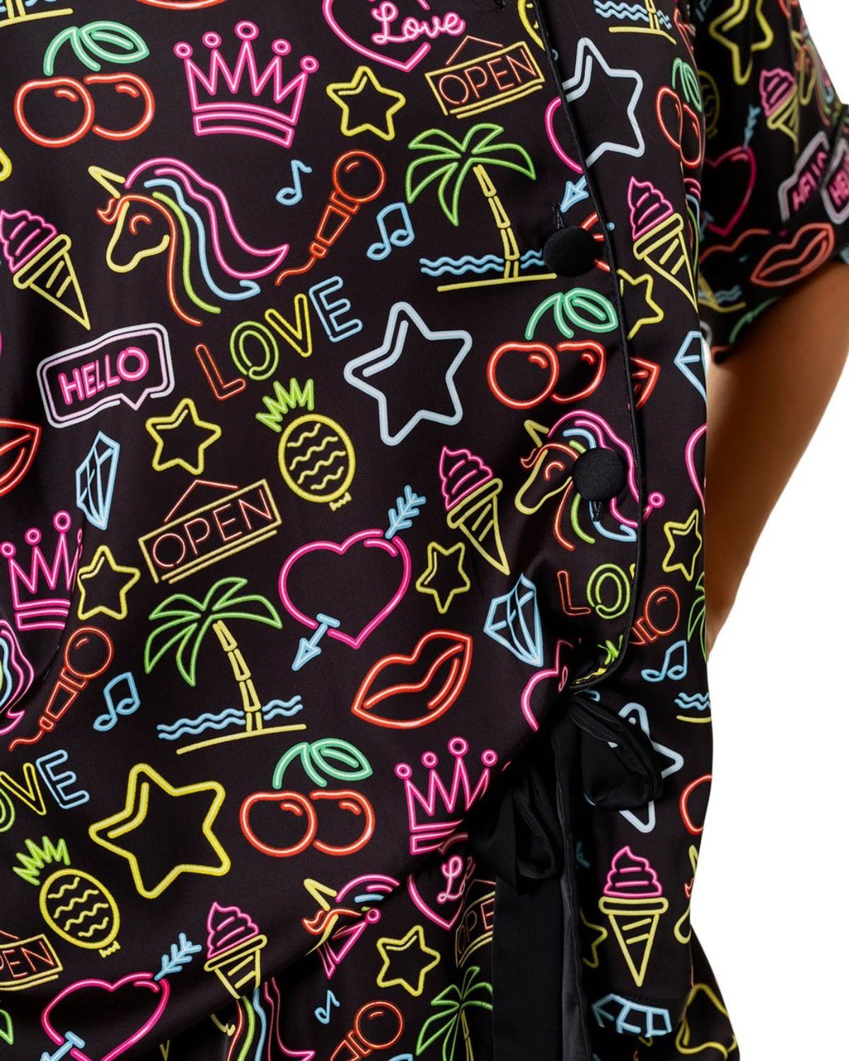 Sunshine Society Neon Lights Silky Short Sleeve Shorts Set (Women ...