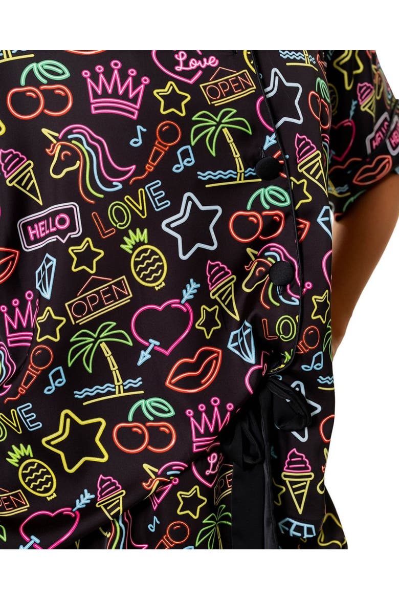 Neon Lights Silky Short Sleeve Shorts Set, Alternate, color, Black