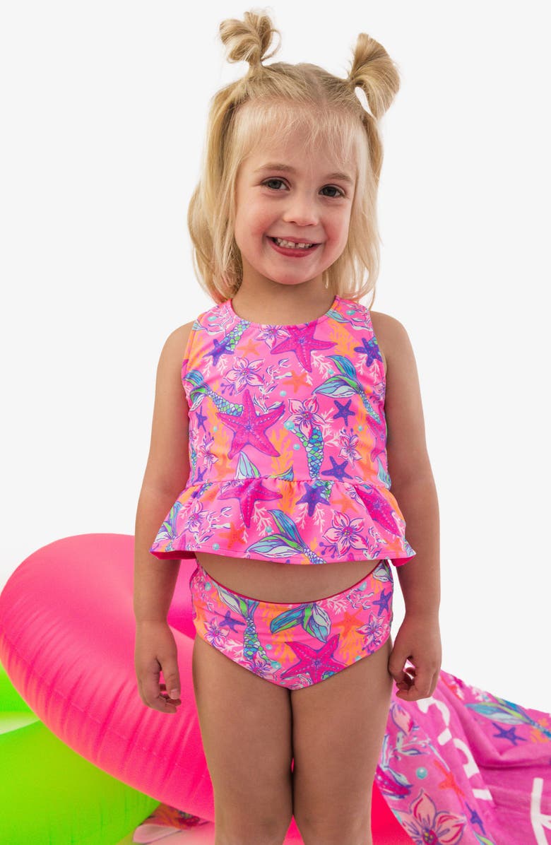 RuffleButts Kids' Shimmer Mermaid Reversible Two-Piece Swimsuit, Alternate, color, Pink