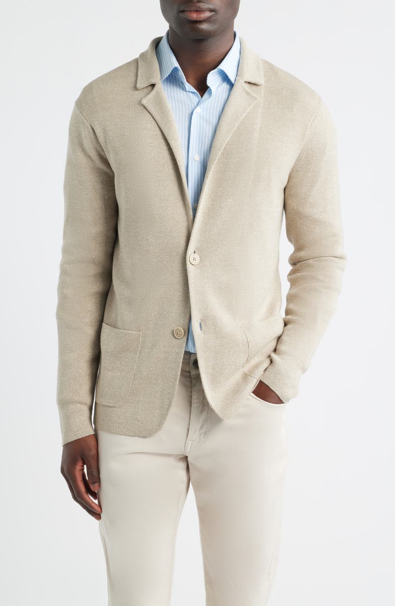 Peter Millar Crown Crafted Beau Merino Wool & Linen Cardigan, Main, color, Truffle