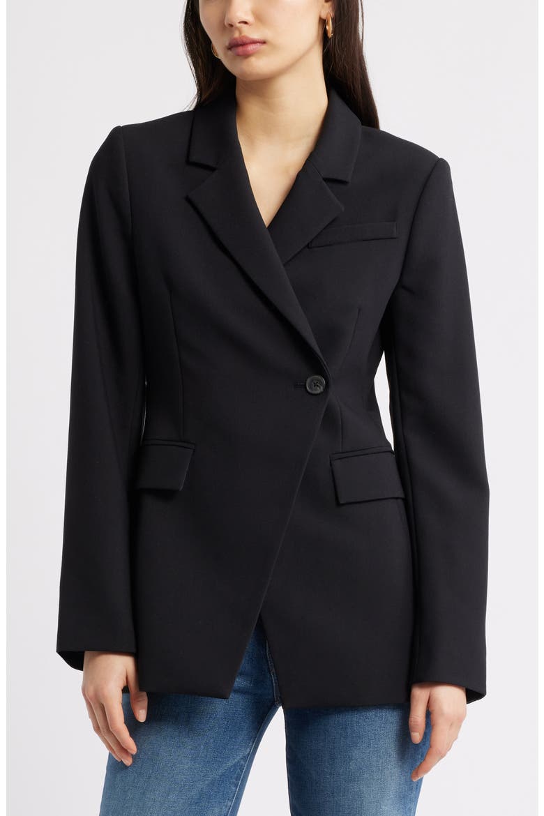 The Icon Asymmetric Fitted Blazer, Main, color, BLACK