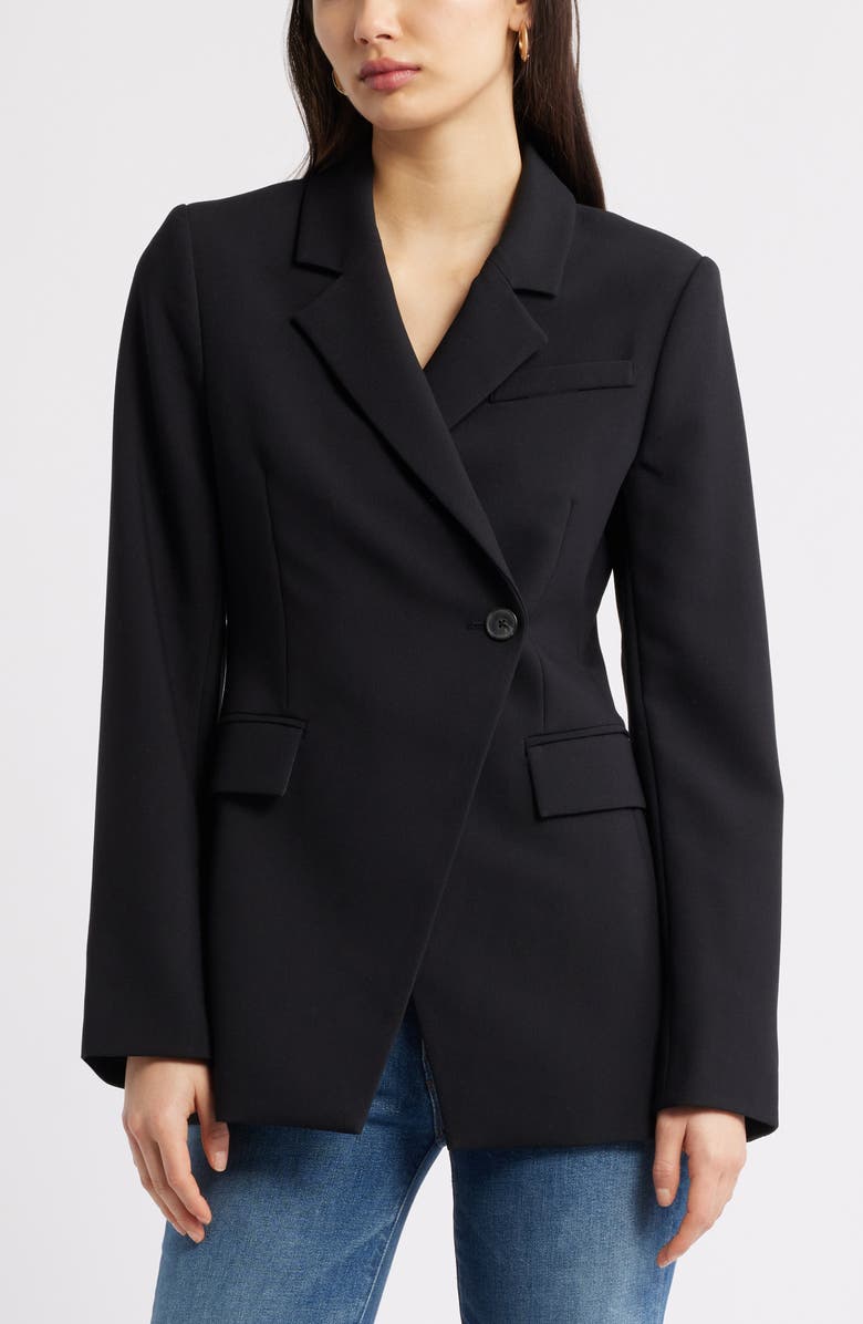 Open Edit Asymmetric Fitted Blazer, Main, color, Black