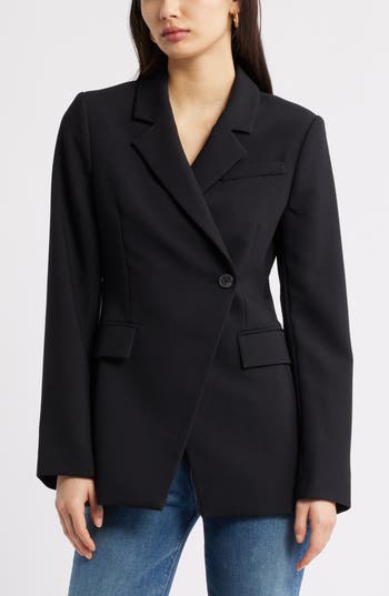 Open Edit The Icon Asymmetric Fitted Blazer in Black at Nordstrom Rack, Size X-Large