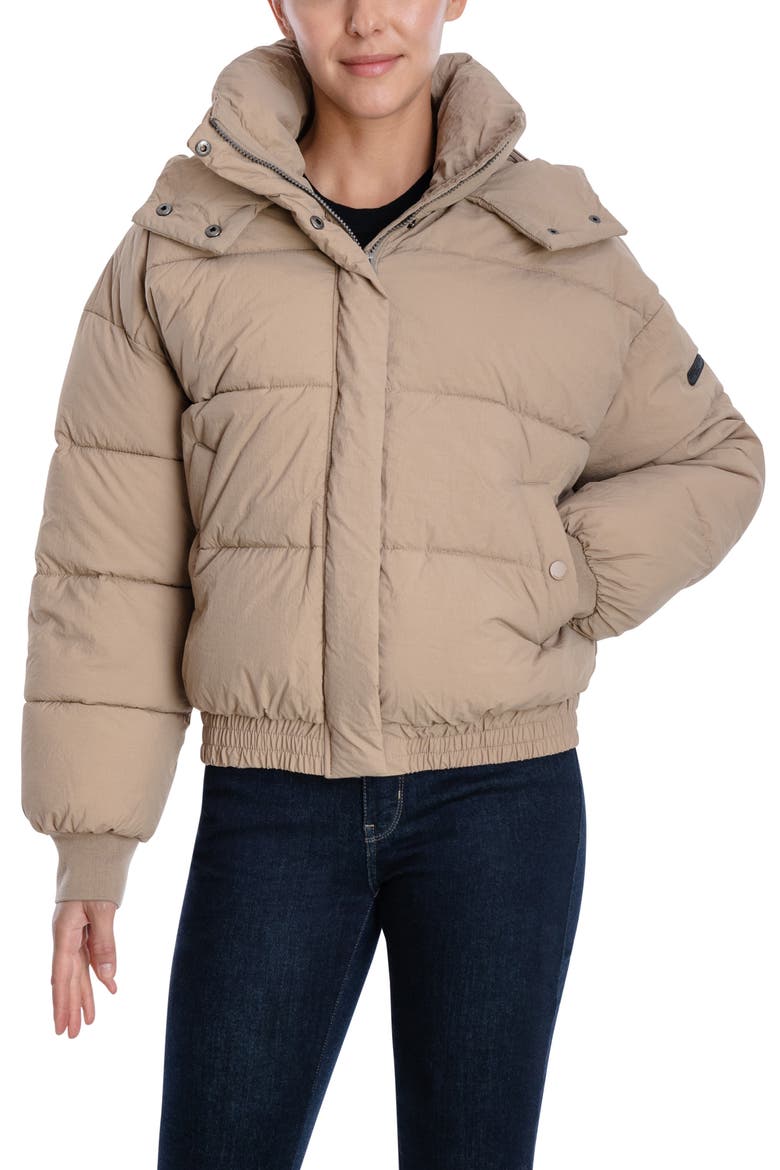 Short Hooded Puffer Jacket, Main, color, TAUPE