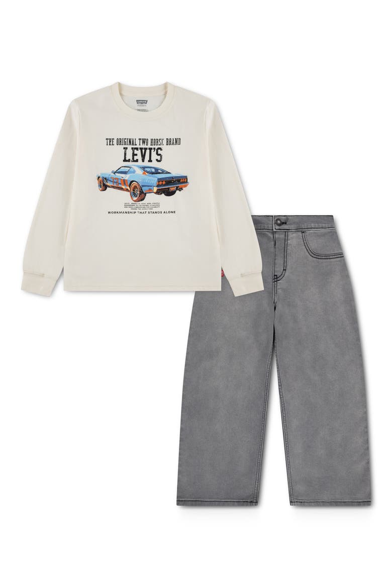 Kids' Car Graphic Tee & Baggy Jeans Set, Main, color, LEVIS EGRET