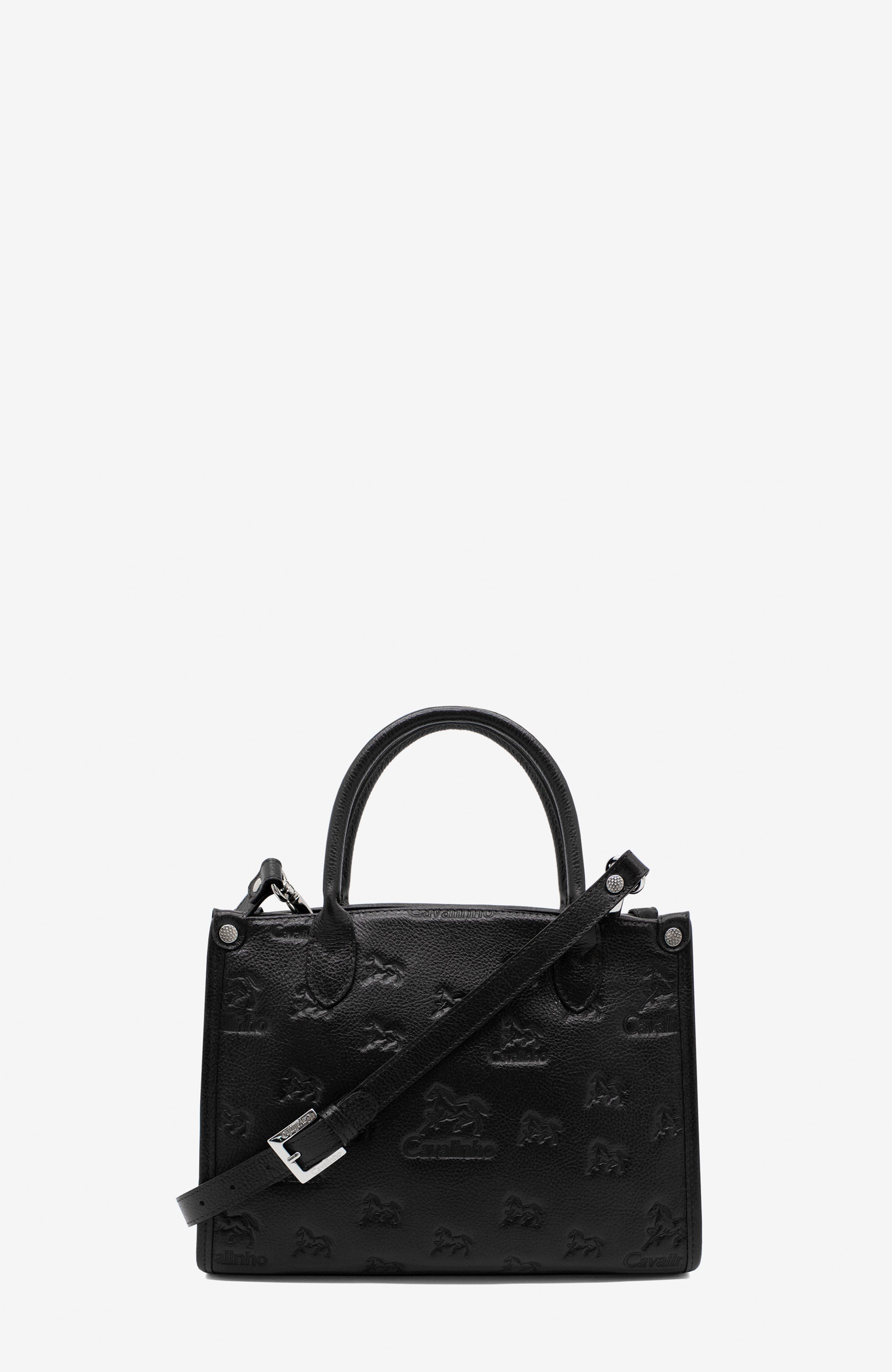 Cavalo Lusitano 480 Embossed Leather Handbag, Alternate, color, Black