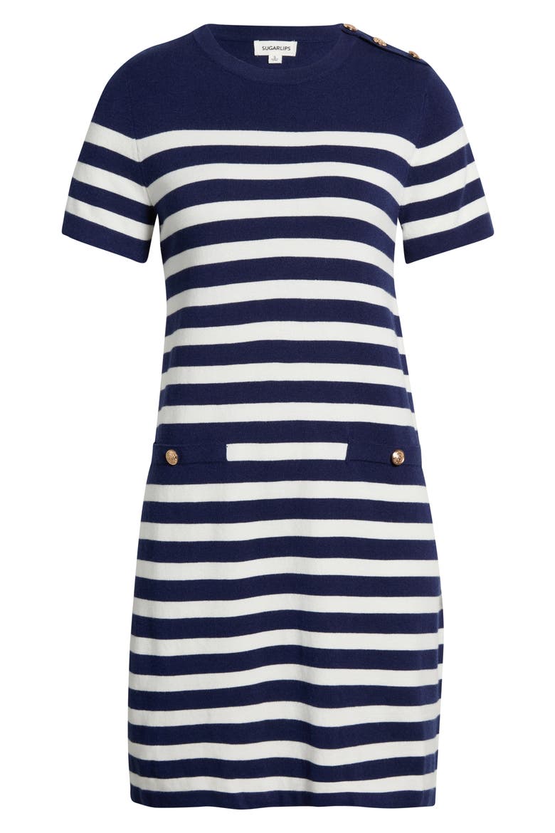Ebie Stripe Sweater Dress, Alternate, color, NAVY WHITE