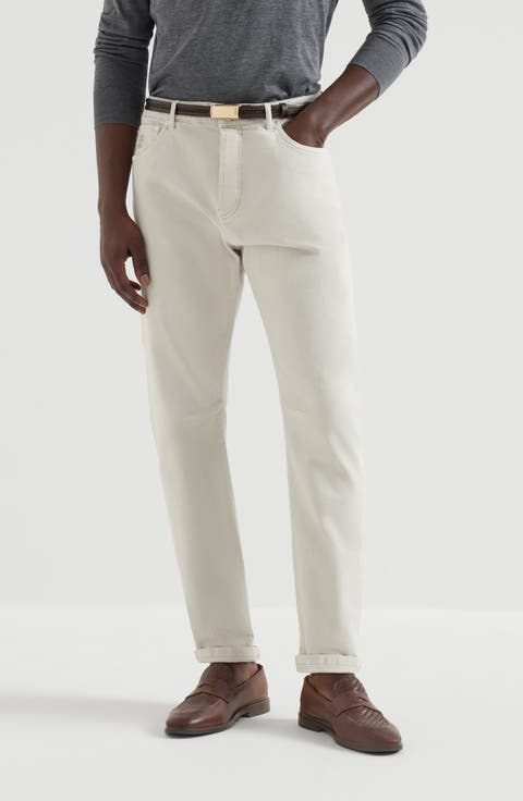 Garment-dyed denim trousers