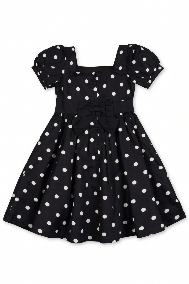 Kids' Organic Puff Sleeve Party Dress, Alternate, color, Black Polka Dot