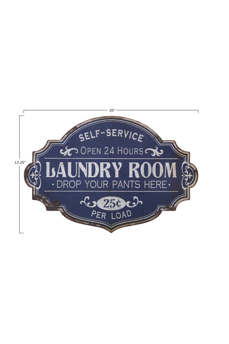 Metal Laundry Room Wall Sign with Distressed Finish, Blue, Alternate, color, Blue