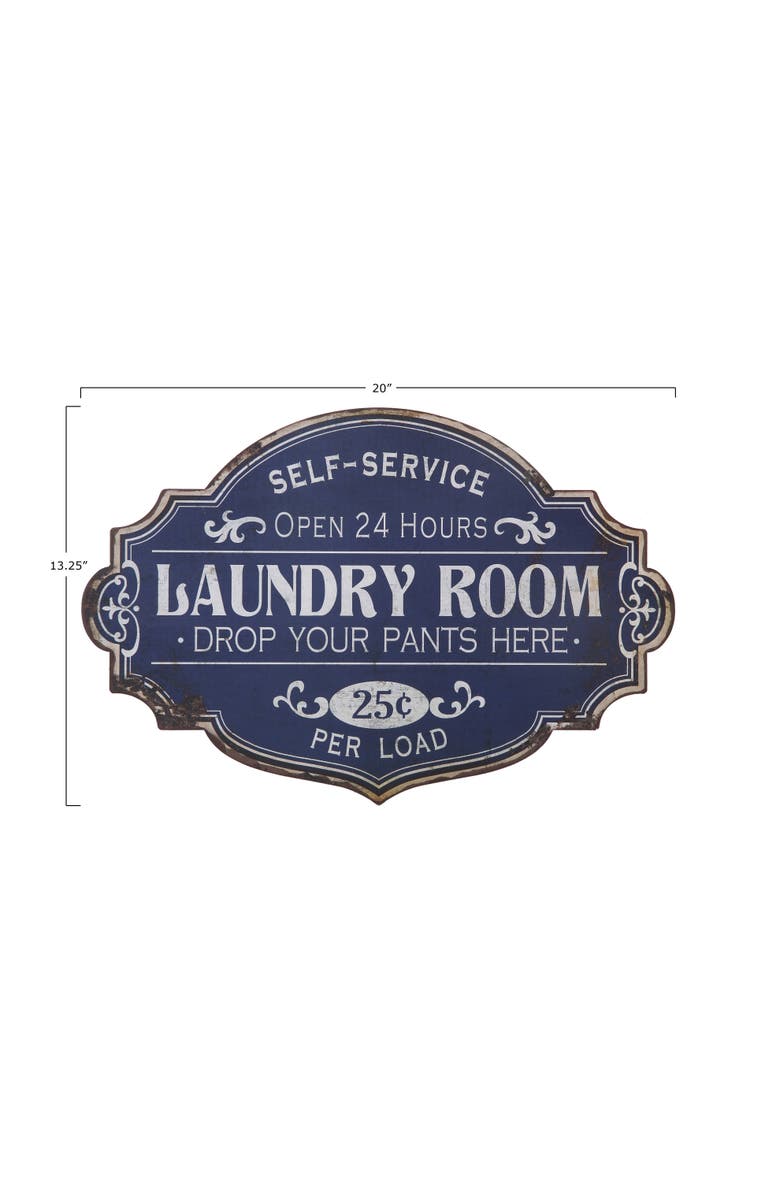 Storied Home Metal Laundry Room Wall Sign with Distressed Finish, Blue, Alternate, color, Blue