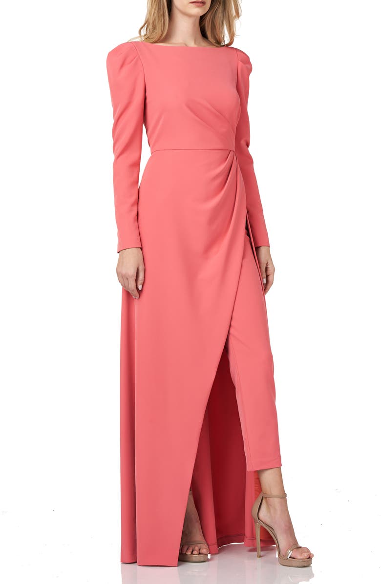 Kay Unger Long Sleeve Stretch Crepe Maxi Romper, Alternate, color,