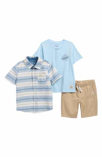 Weatherproof® Kids' Stripe Short Sleeve Poplin Button-Up Shirt, Henley & Shorts Set