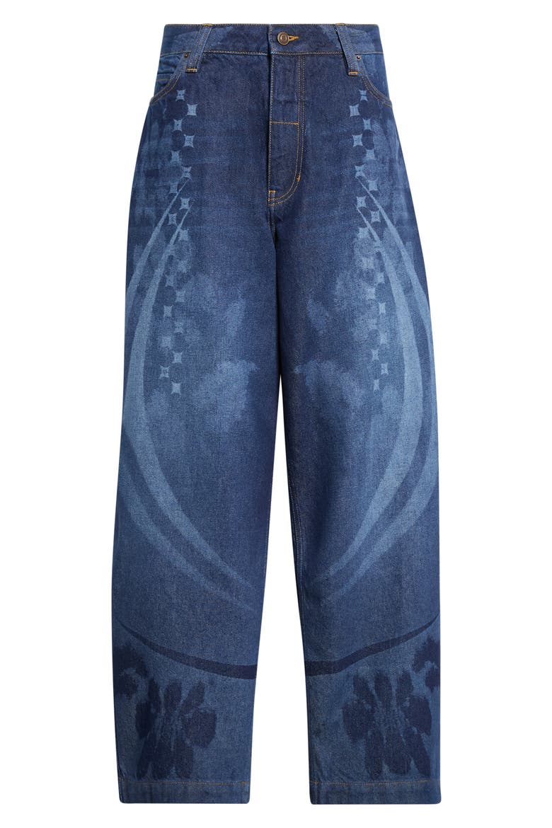 Laser Engraved Baggy Wide Leg Jeans, Main, color, DARK BLUE
