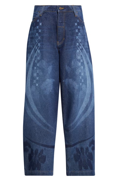 Laser Engraved Baggy Wide Leg Jeans