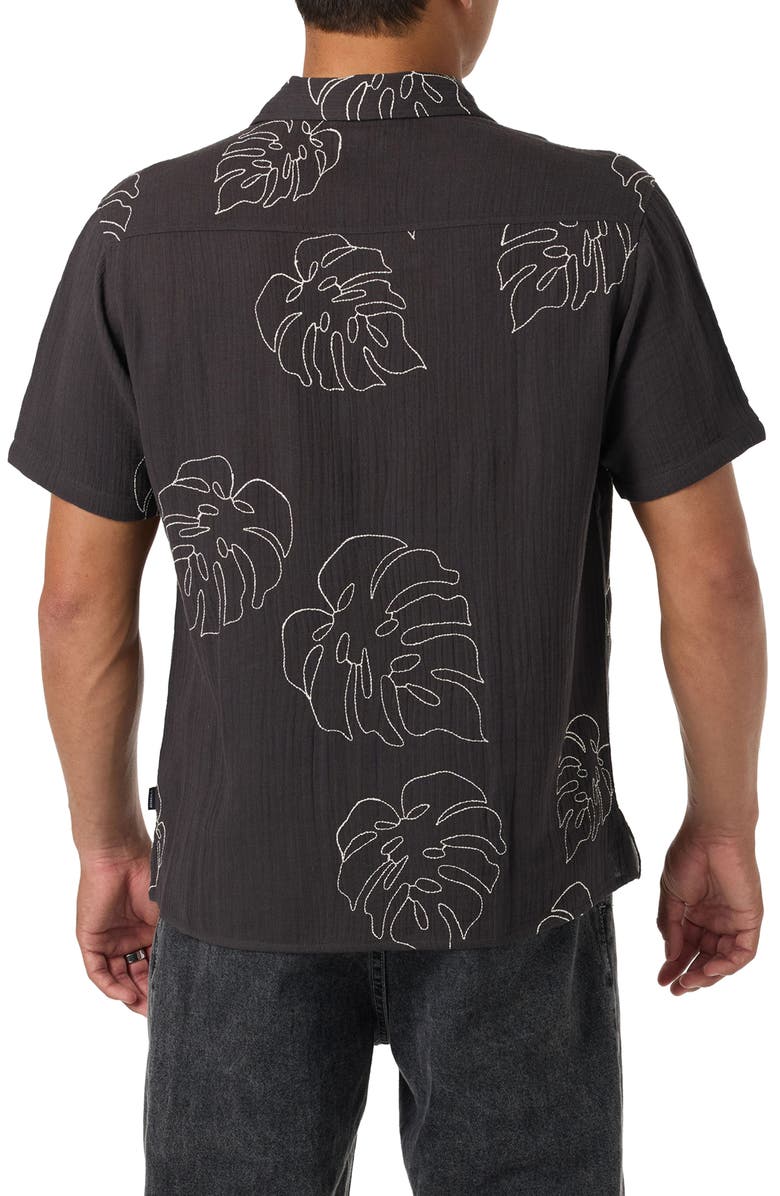 O'Neill Pipeline Rodeo Monstera Embroidered Gauze Camp Shirt, Alternate, color, Phantom