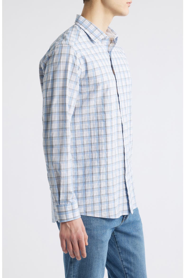 Outline Grid Plaid Button-Up Shirt, Alternate, color, BLUE MULTI