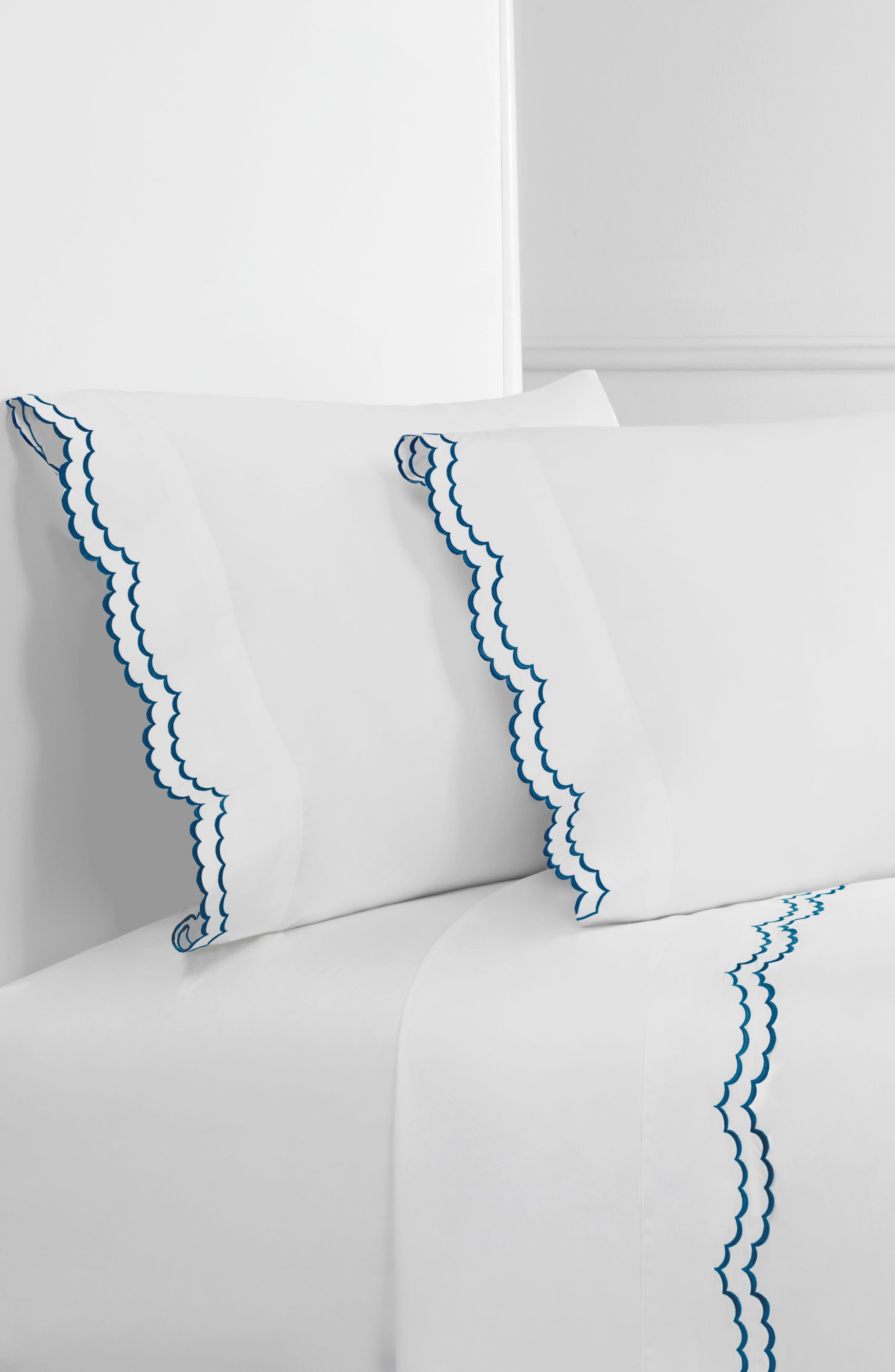 MELANGE HOME Double Scallop Embroidered 300 Thread Count 100% Cotton Sheet Set