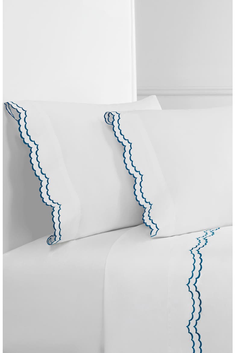 Scalloped Embroidered California King Sheet Set, Main, color, NAVY