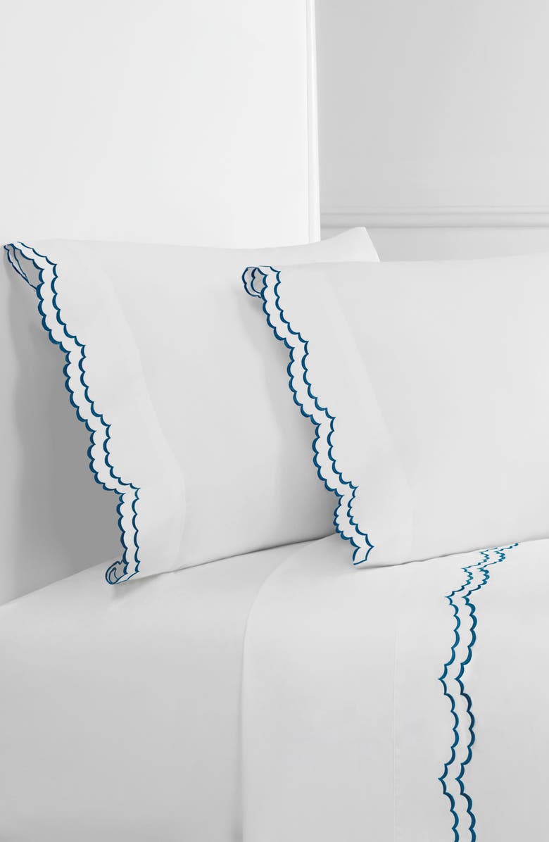 MELANGE HOME Scalloped Embroidered California King Sheet Set, Main, color, Navy