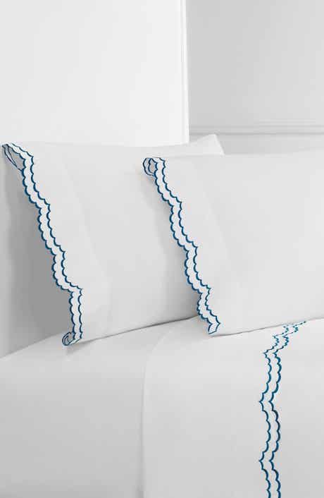 MELANGE HOME Double Scallop Embroidered 300 Thread Count 100% Cotton Sheet Set