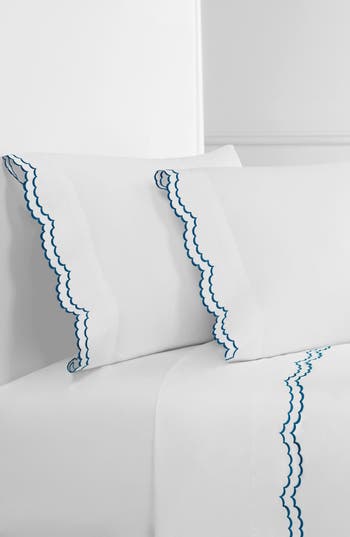 Melange Mélange Home 300 Thread Count Percale Cotton Double Scalloped Embroidery Sheet  Set In Blue