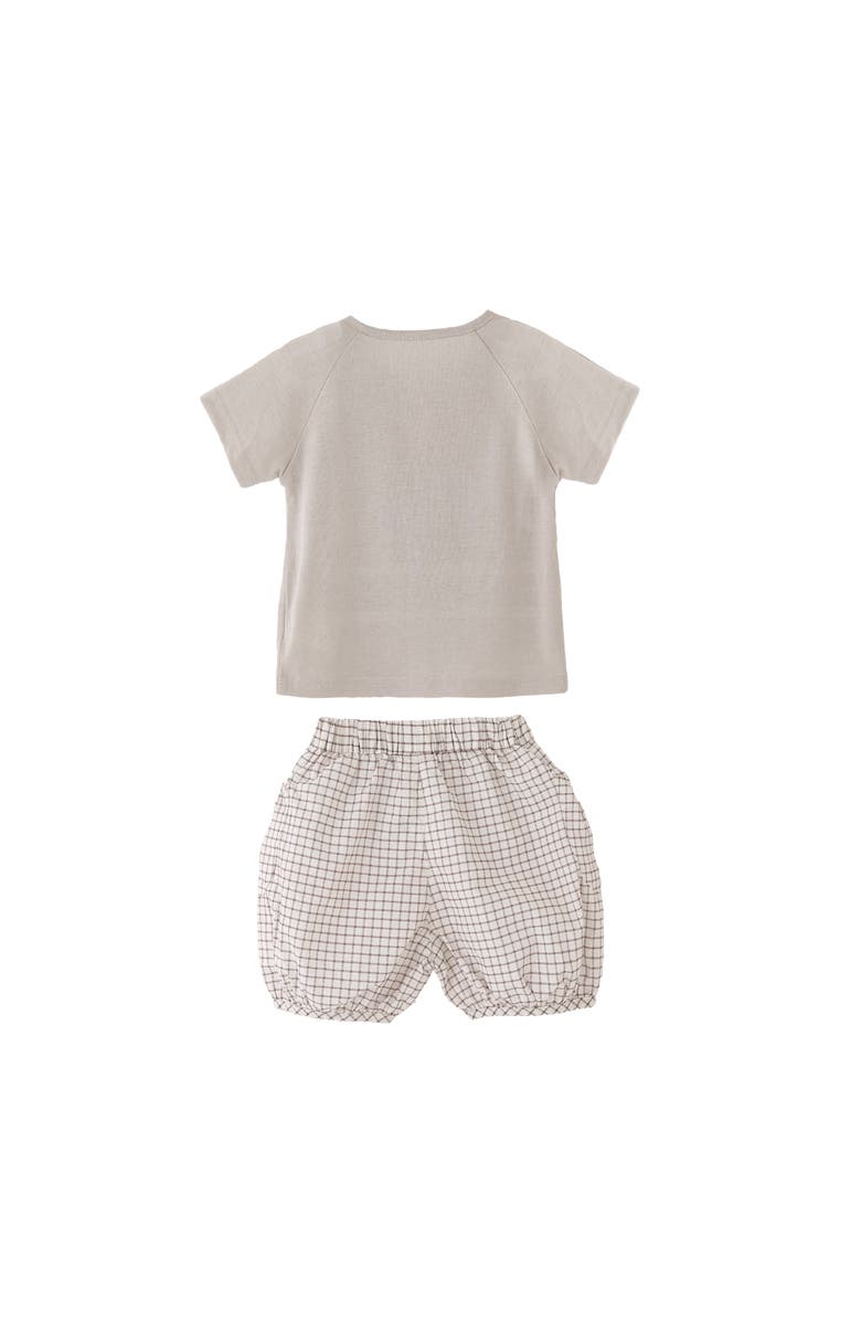 Banblu Bear Shirt & Checkered Shorts Set, Alternate, color, Beige