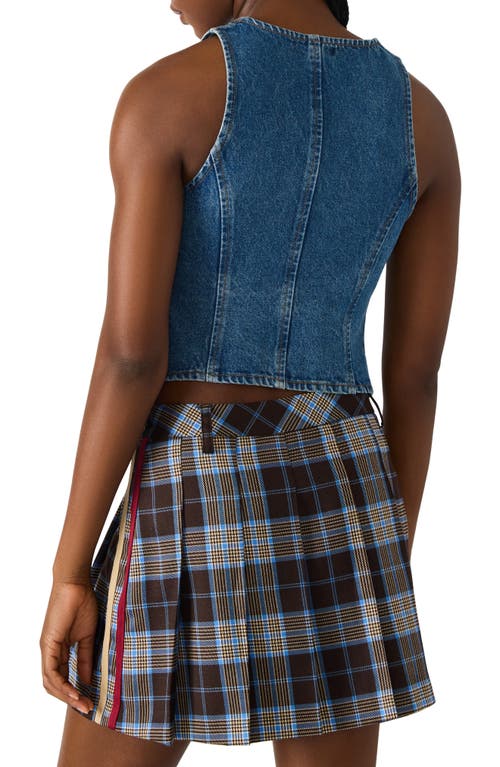 Steve Madden Micky Crop Denim Vest In Blue